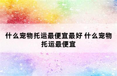 什么宠物托运最便宜最好 什么宠物托运最便宜